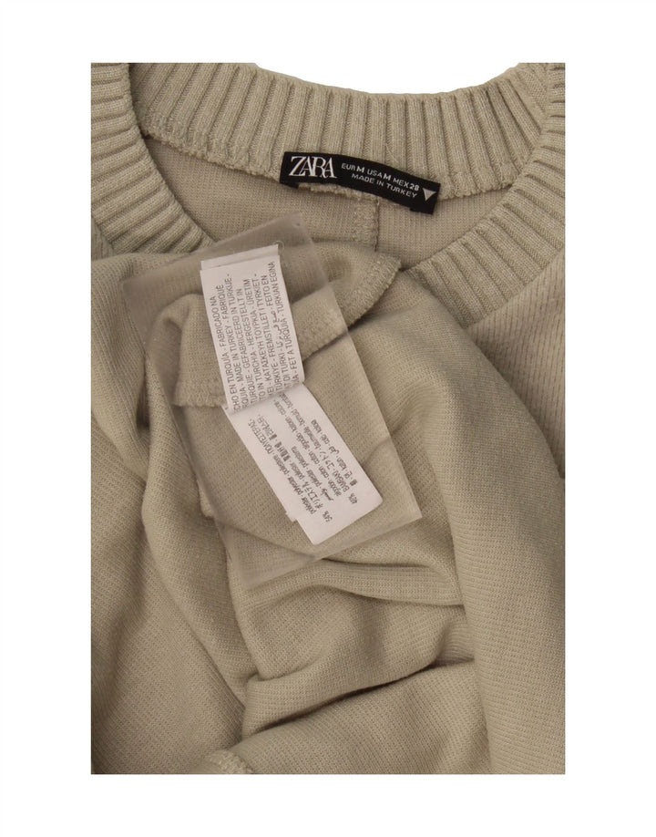 ZARA Womens Crew Neck Jumper Sweater UK 14 Medium Beige Polyester Vintage Zara and Second-Hand Zara from Messina Hembry 