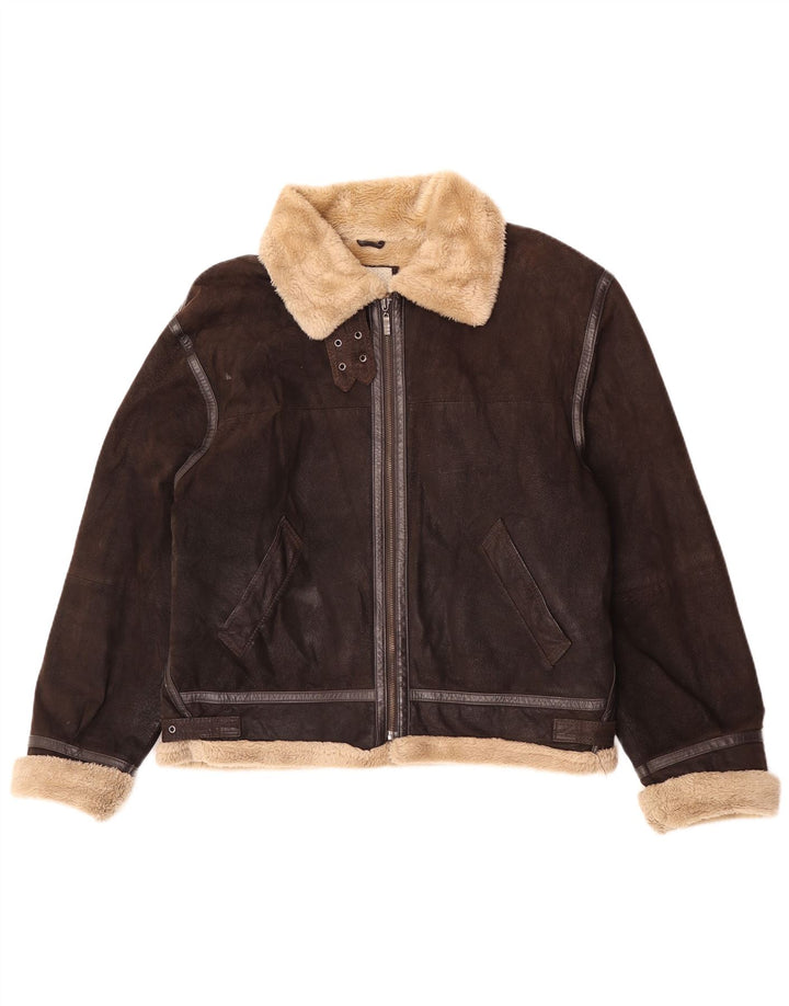 Conbipel Veste en cuir Sherpa pour homme UK 40 Large Marron