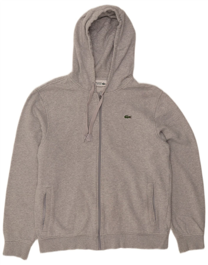 LACOSTE Homme Zip Hoodie Pull Taille 5 Grand Gris Moucheté Coton