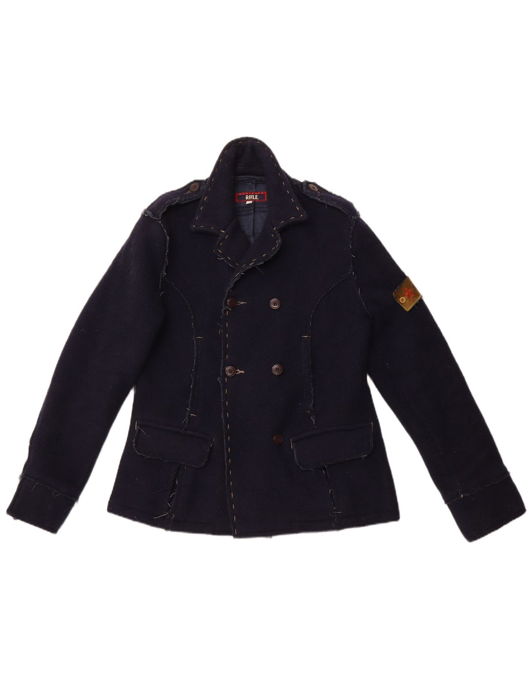 RIFLE Veste blazer militaire à double boutonnage pour femme UK 14 Bleu marine moyen