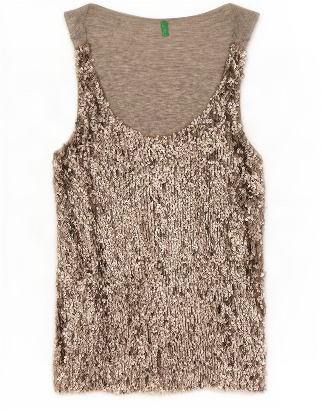 Benetton Débardeur à Paillettes Femme UK 44 Gris Moyen Viscose