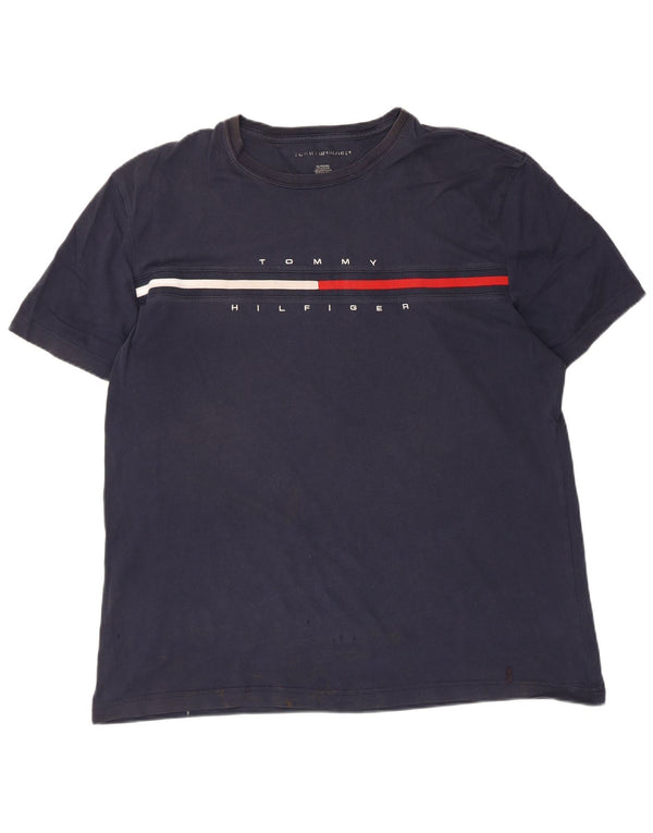 Tommy Hilfiger T-Shirt Graphique Homme Top XL Bleu Marine Coton