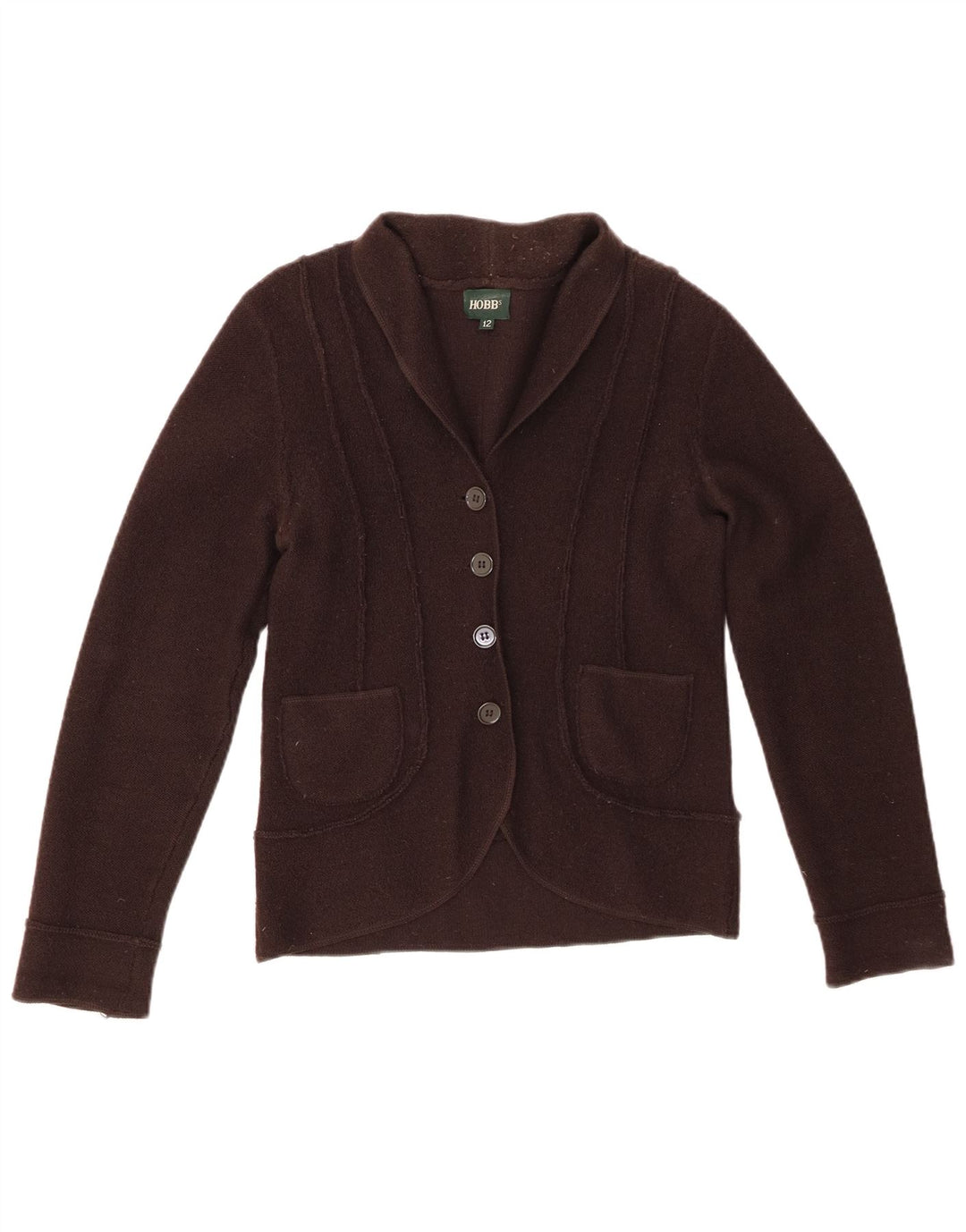 Hobbs Cardigan court pour femme en laine mérinos marron moyen UK 12