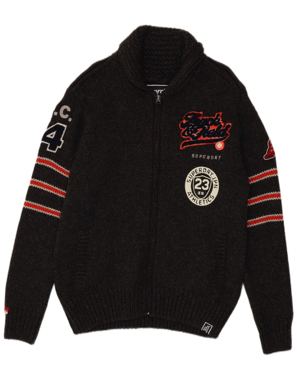 Superdry Homme Graphic Cardigan Sweater XL Gris Rayé Acrylique