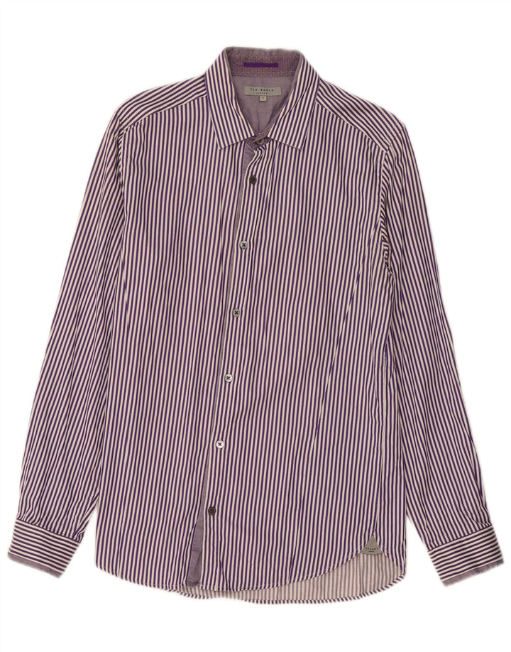 TED BAKER Chemise homme Taille 2 Petit coton à fines rayures violet