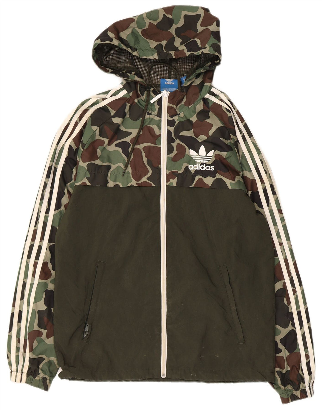 Adidas Veste de pluie à capuche pour homme UK 36 Petit Kaki Camouflage Polyester