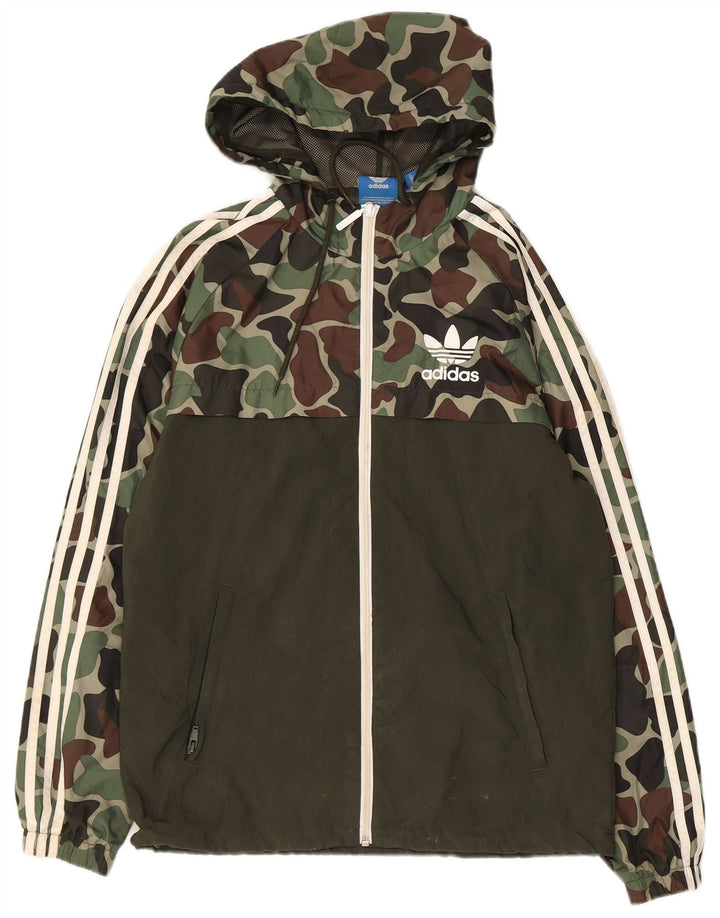 Adidas Veste de pluie à capuche pour homme UK 36 Petit Kaki Camouflage Polyester