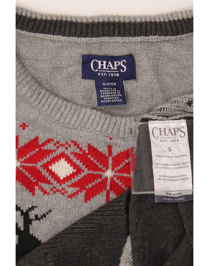 Chaps Pull col bateau pour homme en coton Fair Isle Gris Taille S