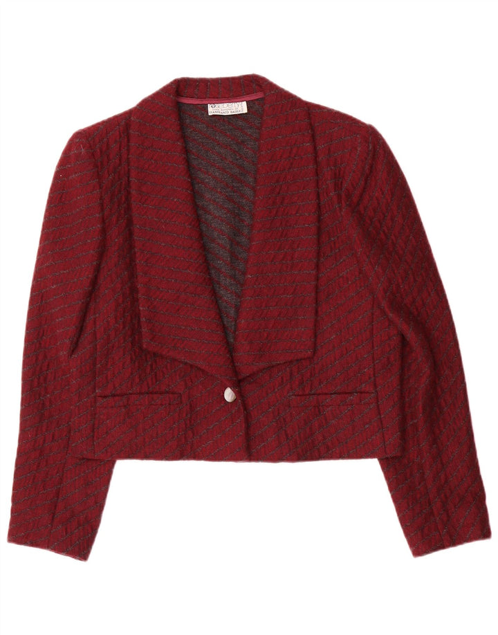 vintage Womens Crop 1 Bouton Blazer Veste IT 44 Moyen Bourgogne Rayé