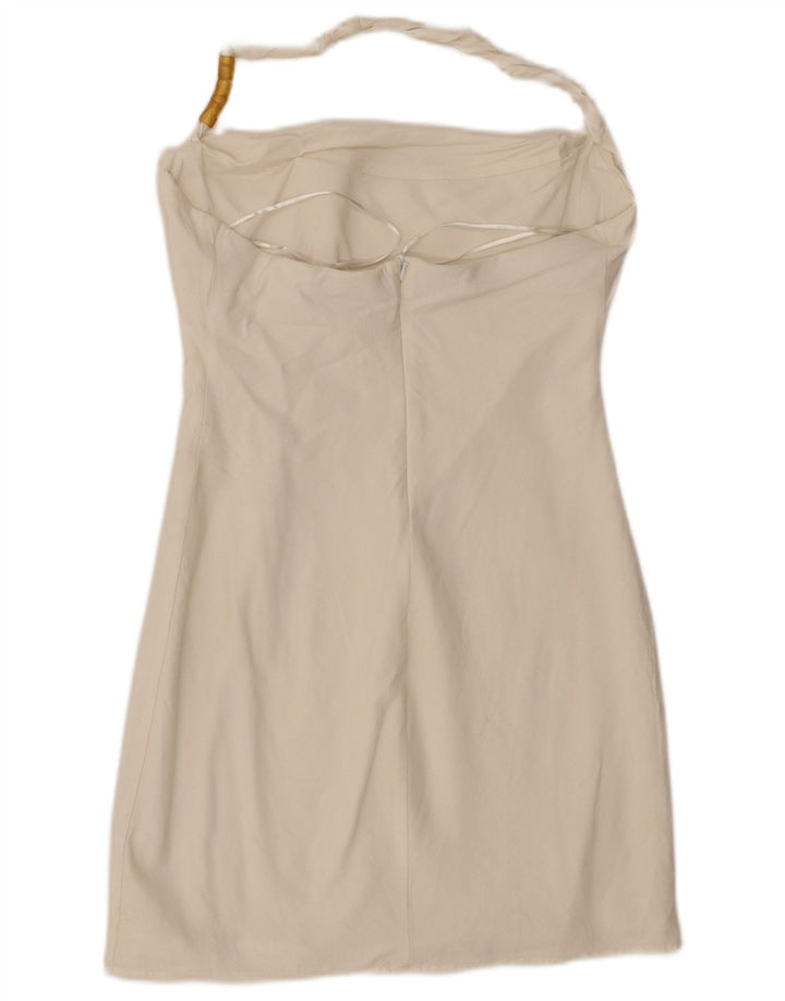 Zara Femme Mini Robe Licou UK 14 Grande Viscose Blanche