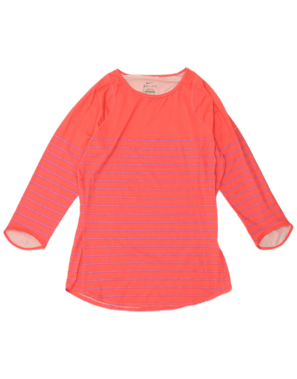 NIKE Haut Dri Fit pour femme à manches 3/4 UK 10 Petit rose rayé en polyester