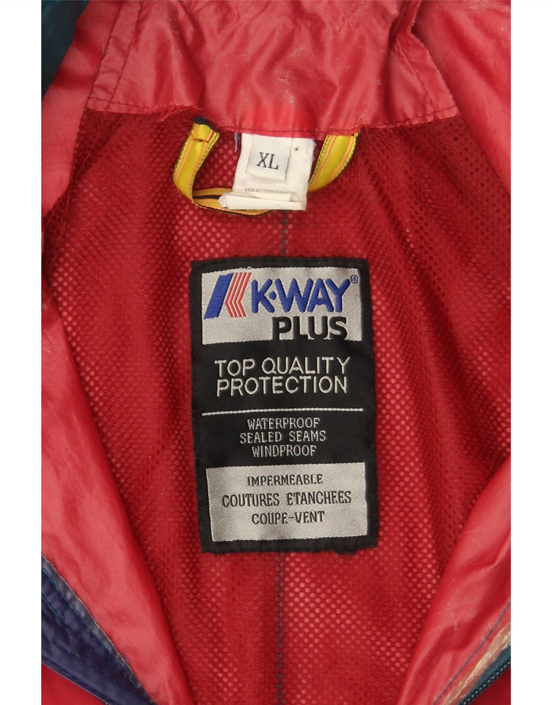 K-WAY Veste de pluie à capuche pour homme UK 42 XL Rouge Colourblock Polyamide