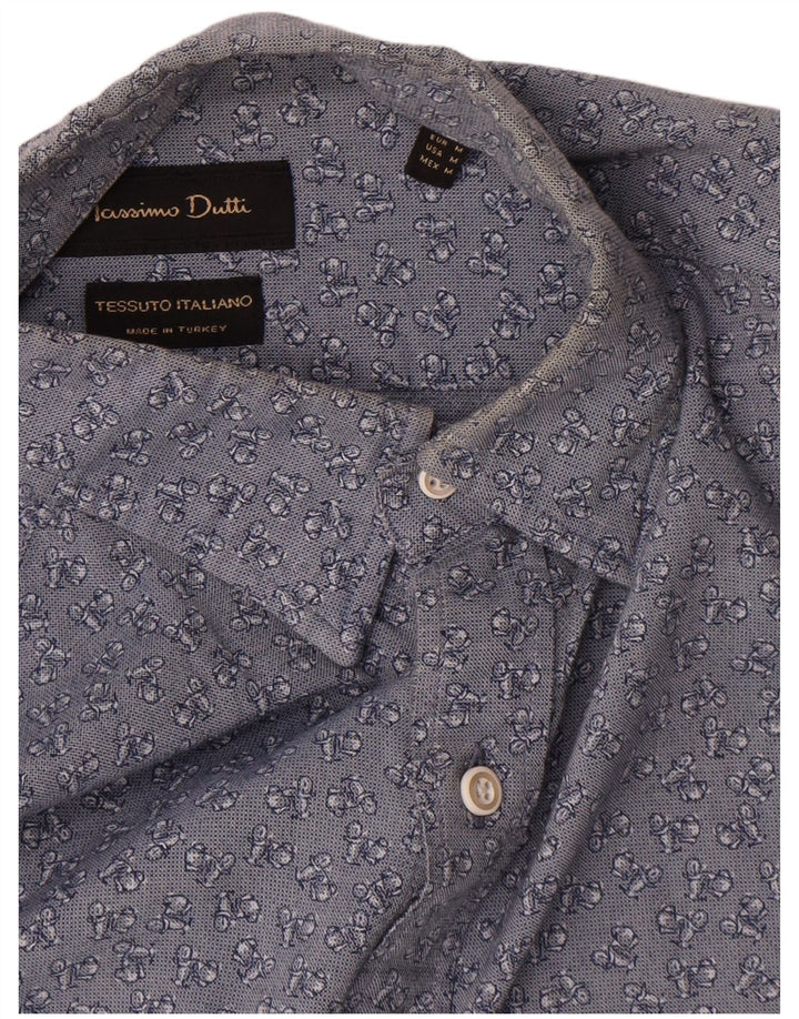 Massimo Dutti Chemise à Motifs Abstraits Homme Bleu Moyen en Coton Floral