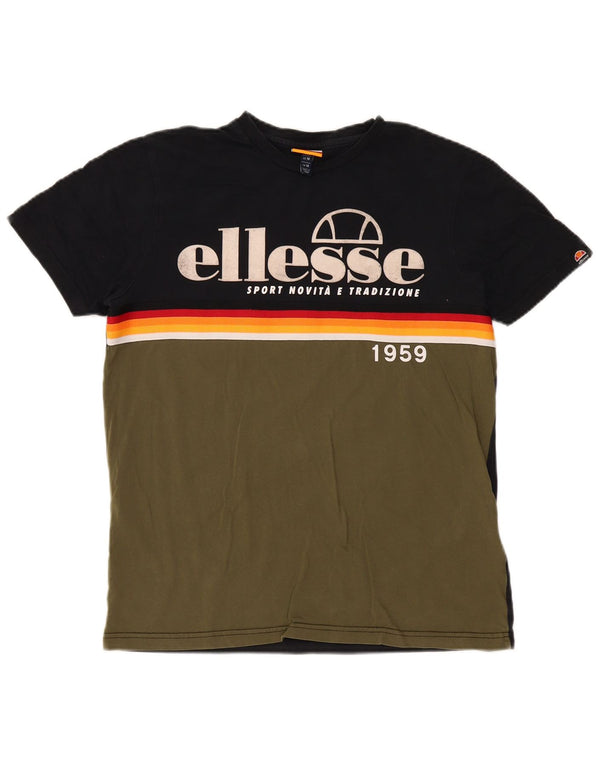 Ellesse T-shirt graphique en coton color block moyen kaki homme