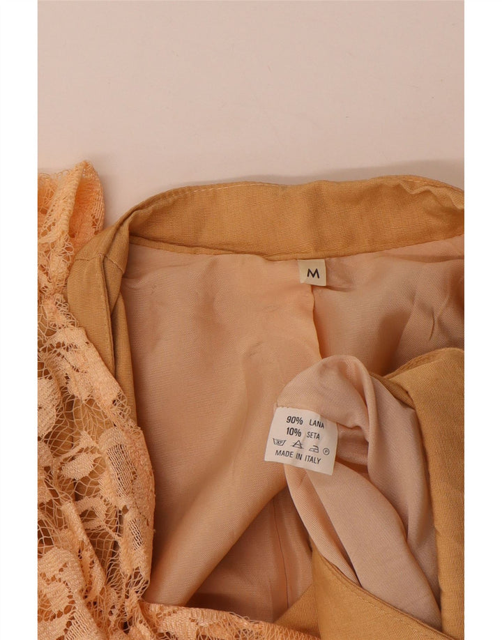 Veste Boléro Femme Vintage UK 14 Laine Florale Beige Moyenne