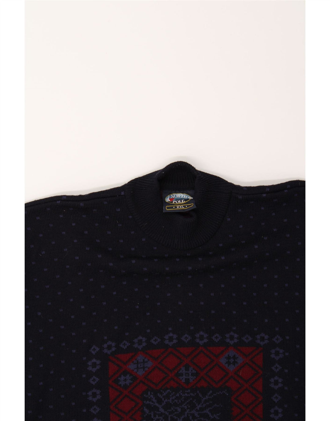NORTH POLE Pull col roulé pour homme 2XL en laine Fair Isle bleu marine
