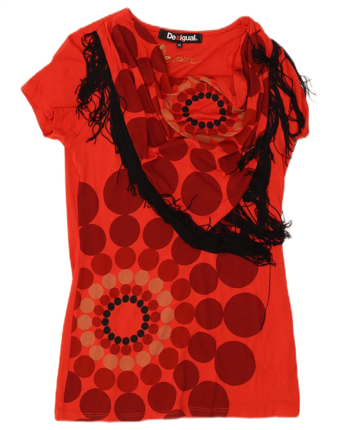 Desigual T-shirt graphique pour femme UK 12 Orange moyen géométrique