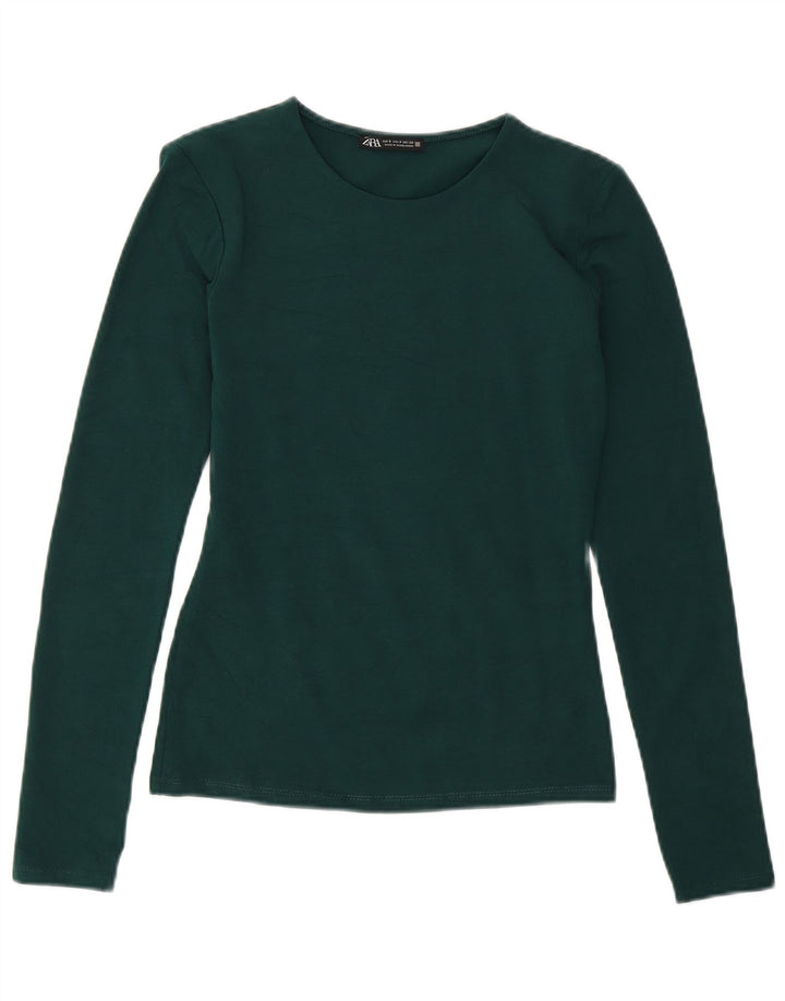 Zara Femme Top Manches Longues UK 10 Petit Vert