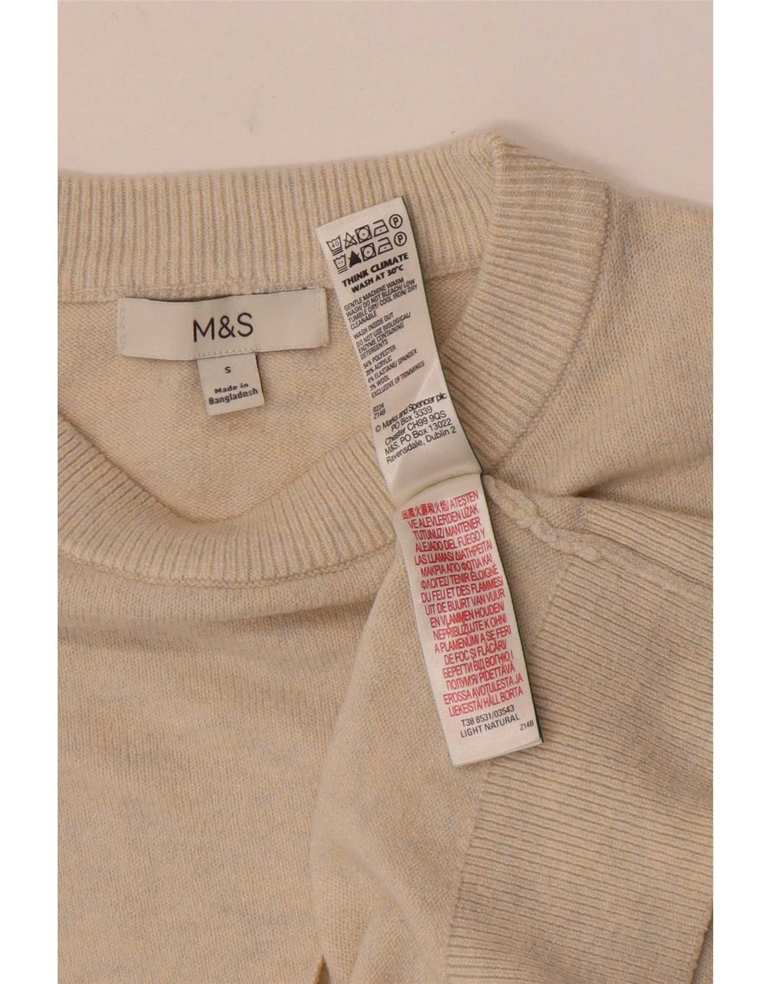Marks & Spencer Pull col bateau pour femme UK 10 Petit Beige Polyester