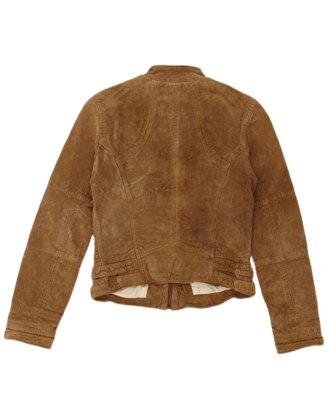 Zara Veste courte en daim pour femme UK 12 Cuir beige moyen