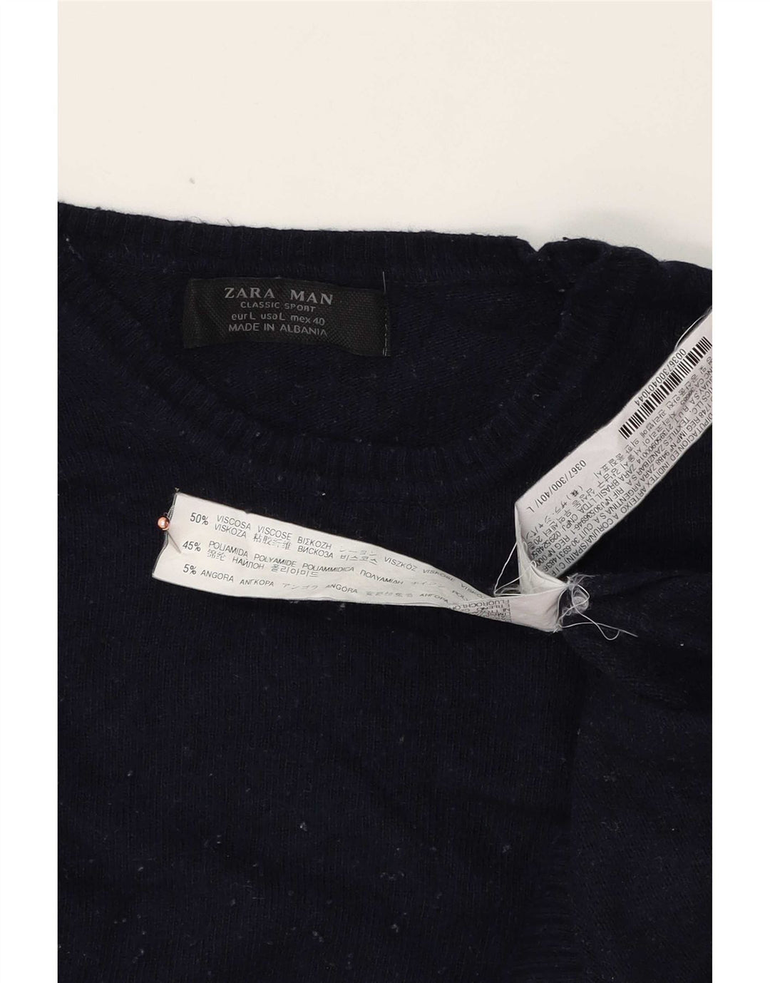 Zara Pull à col rond pour homme Large Bleu marine Viscose