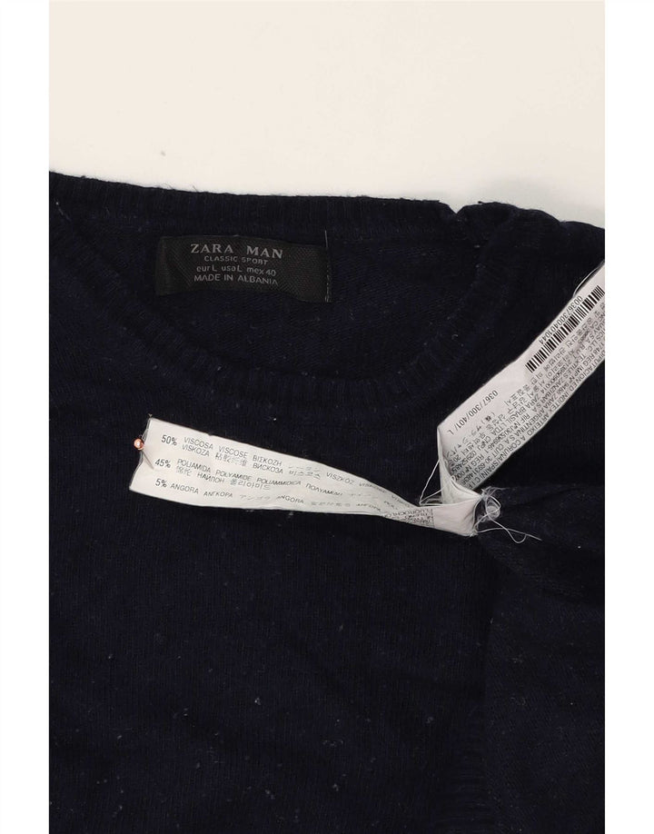 Zara Pull à col rond pour homme Large Bleu marine Viscose