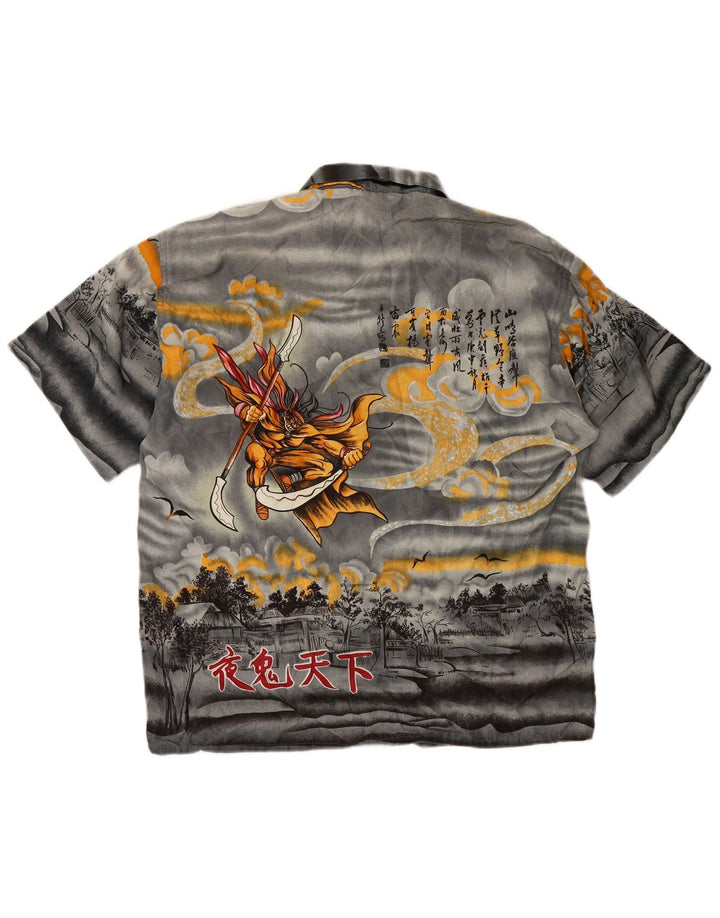 VINTAGE Chemise graphique à manches courtes pour homme en soie gris moyen