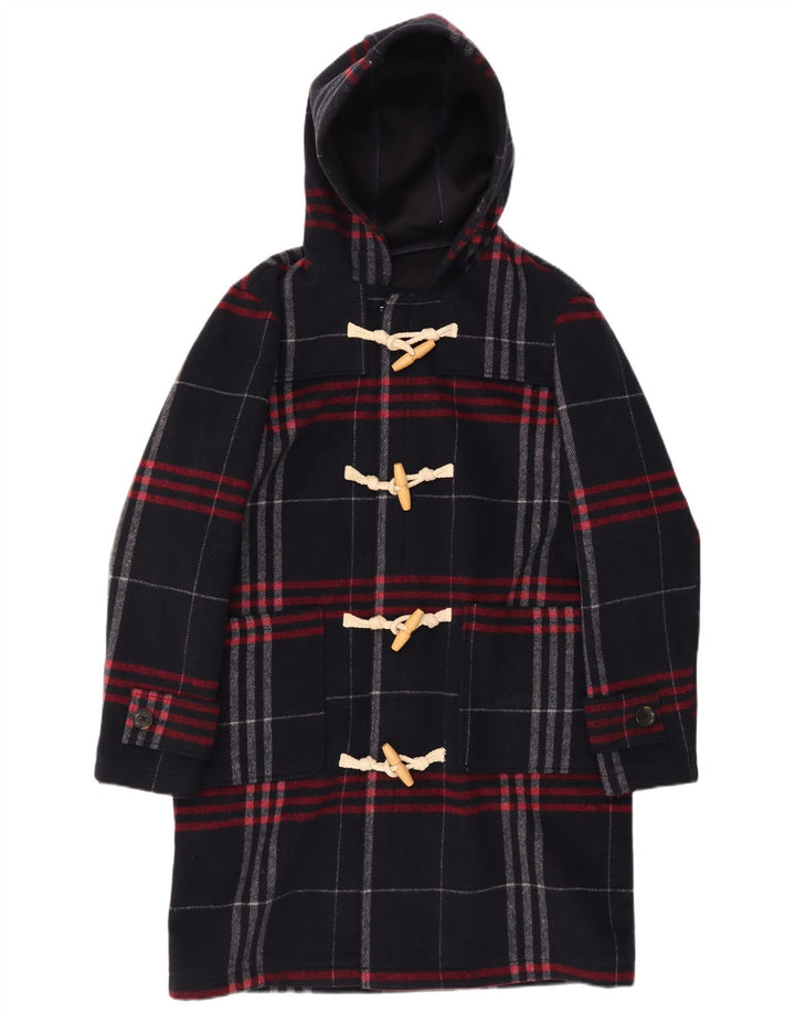 Zara Duffle Coat à capuche pour homme UK 36 Petit bleu marine à carreaux en polyester