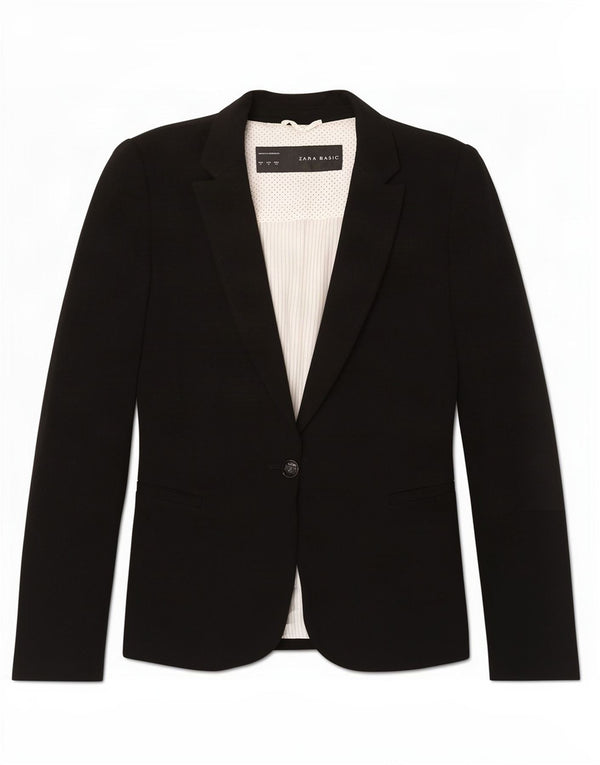 Zara Veste Blazer 1 Bouton Femme UK 10 Petit Noir