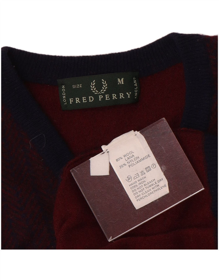 Fred Perry Pull col en V pour homme en laine color block bordeaux moyen