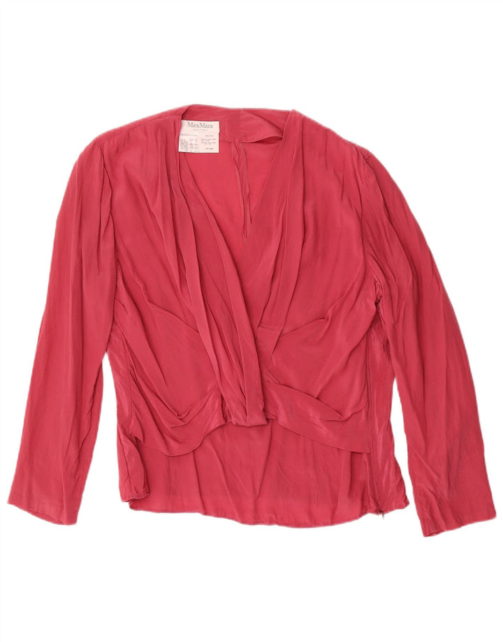 Max Mara Chemisier à manches longues pour femme UK 16 Large Rouge Soie