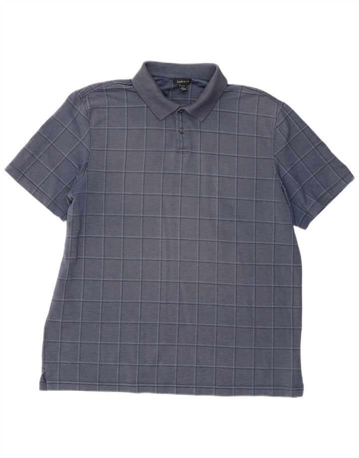 VAN HEUSEN Polo Homme XL Bleu Marine Carreaux Coton