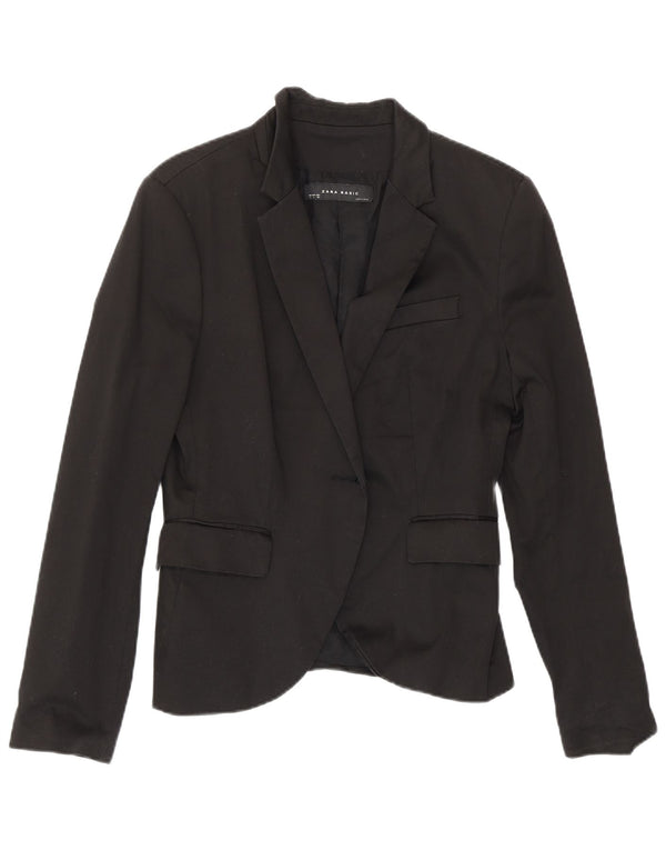 Zara Veste Blazer Ouverte Femme UK 14 Grand Coton Noir