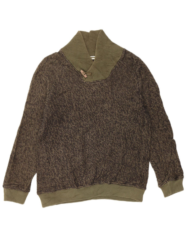 Zara Homme Col Châle Pull Pull Large Vert Moucheté Coton
