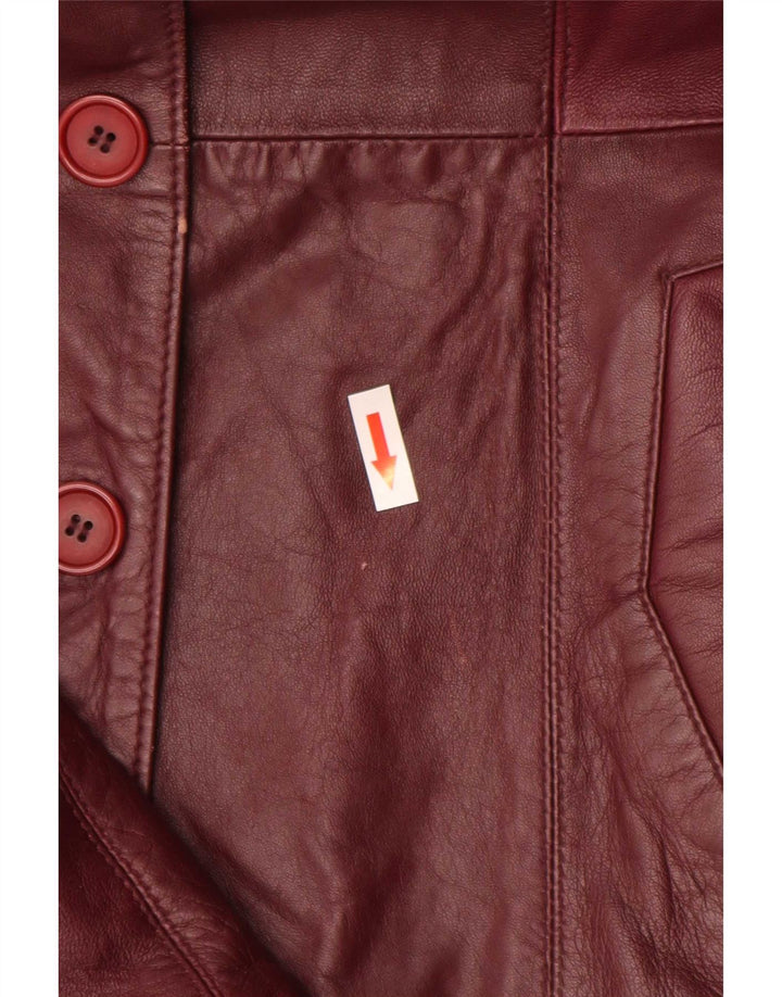 vintage Femme 4 Boutons Veste Blazer En Cuir UK 10 Petit Bourgogne
