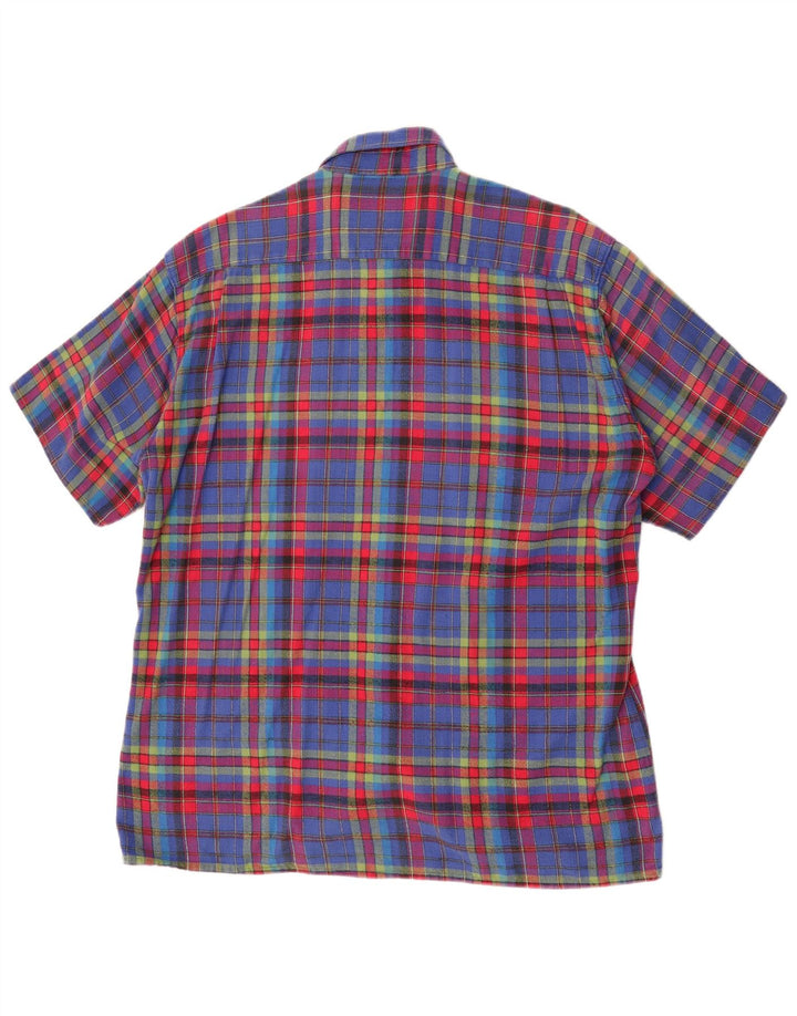 Carlo Comberti Chemise en flanelle à manches courtes pour homme Taille 41/42 Grand carreaux bleus