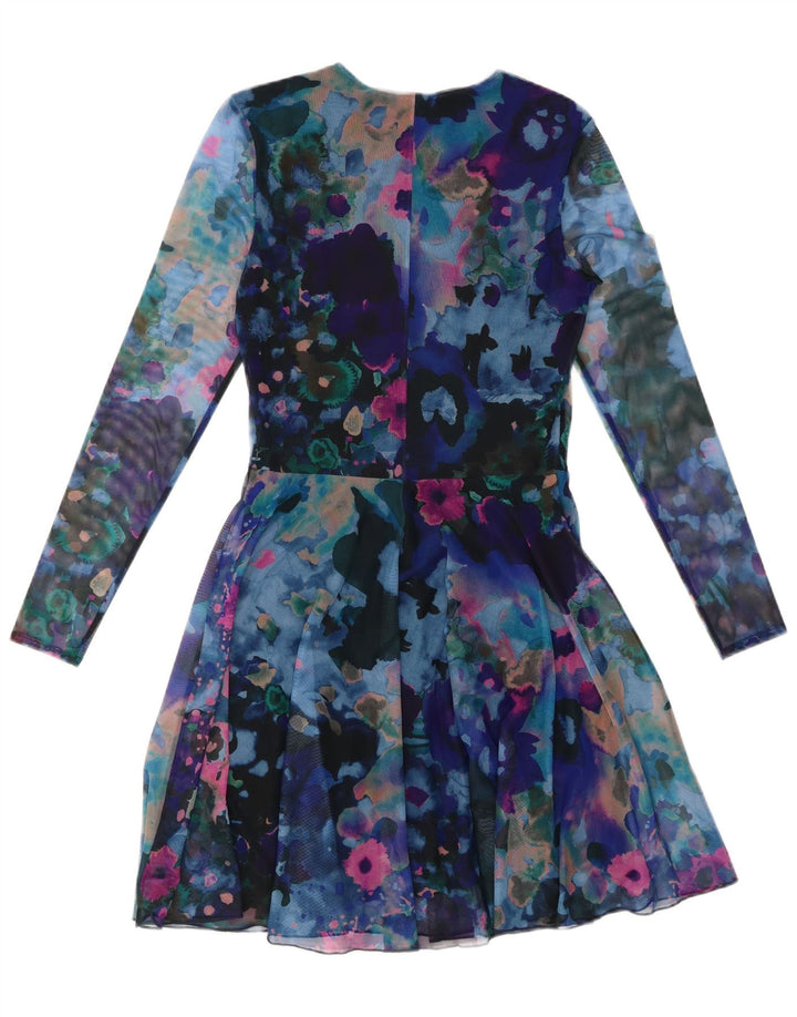 DESIGUAL Robe trapèze à manches longues et motif abstrait pour femme UK 10 Small Bleu