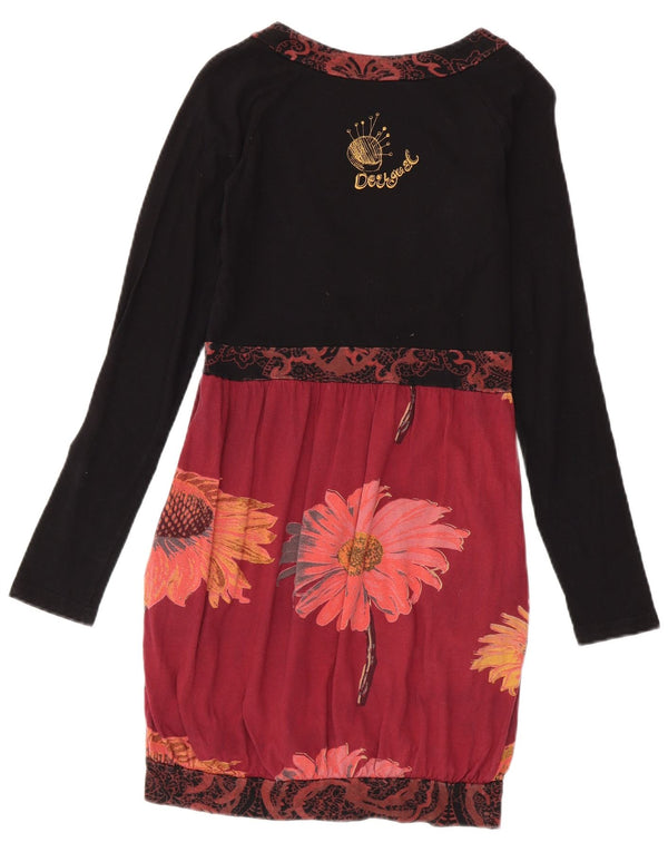 Desigual Robe Empire à Manches Longues pour Femme UK 12 Moyen Noir Floral