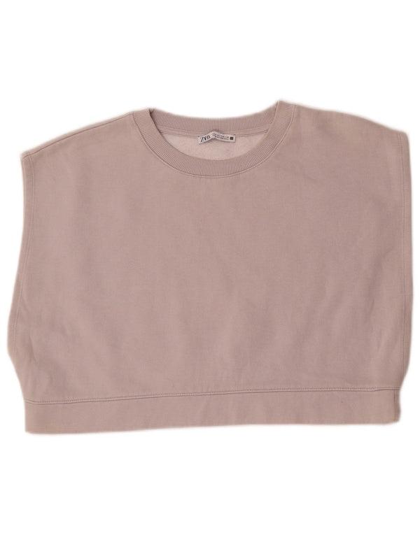 ZARA Femme Sweat-shirt court surdimensionné sans manches UK 10 Petit Gris