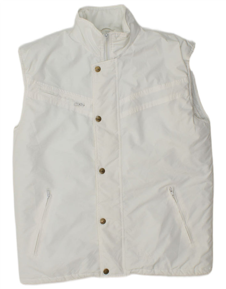vintage Mens Gilet rembourré UK 36 Petit Polyester Blanc