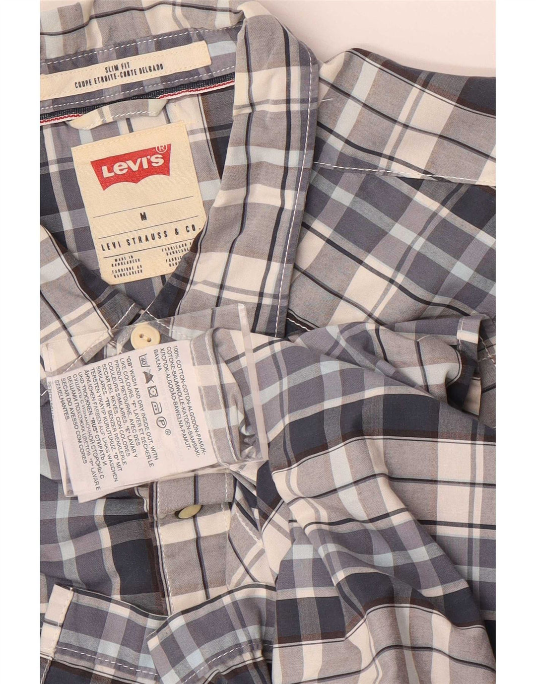 Levi's Chemise Slim Fit à Manches Courtes Homme Bleu Moyen Carreaux Coton