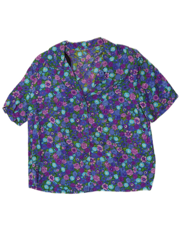 vintage Femme Chemise à manches courtes Blouse UK 14 Moyen Multicolore Floral