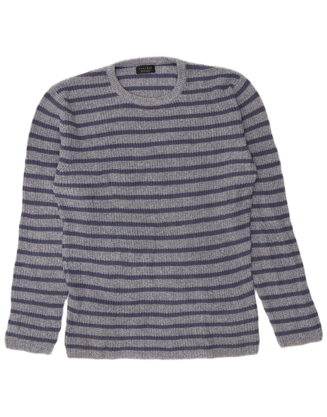 Zara Pull à col rond pour homme en coton rayé bleu grand