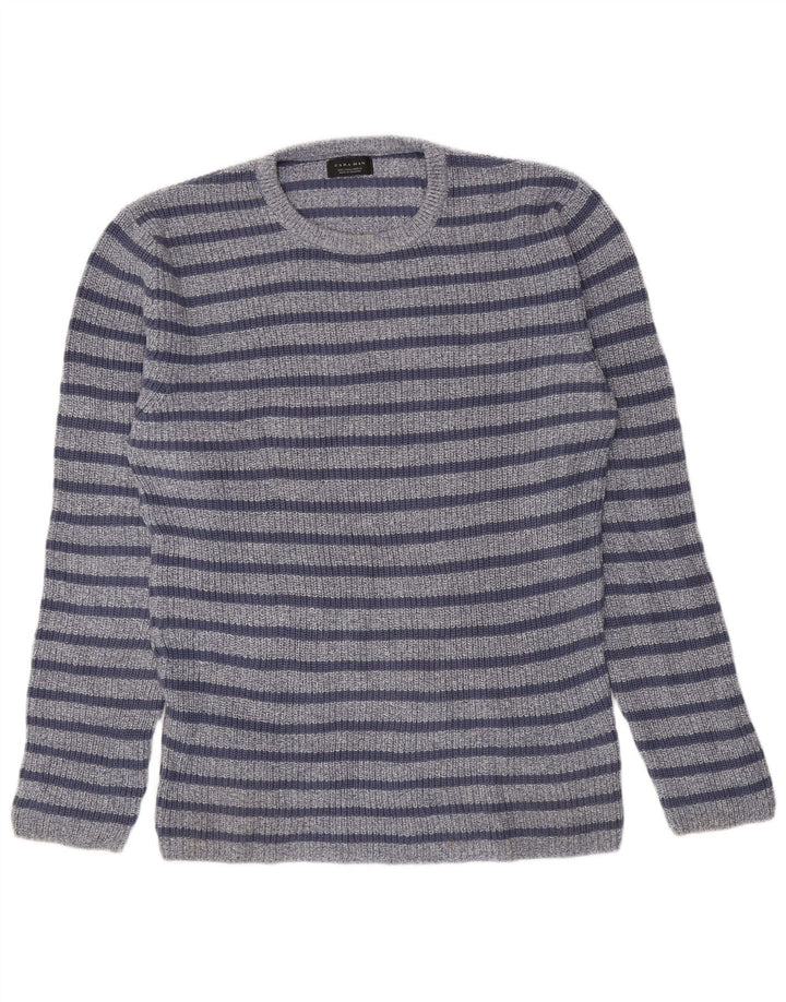 Zara Pull à col rond pour homme en coton rayé bleu grand