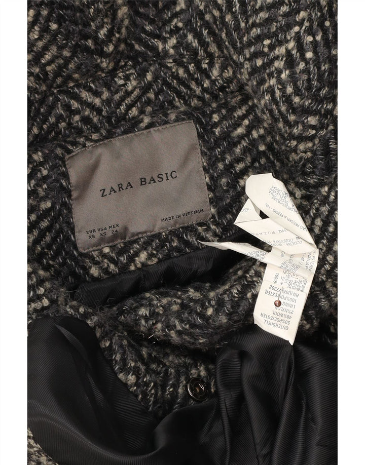Zara Femme Pardessus UK 6 XS Gris Herringbone Polyester