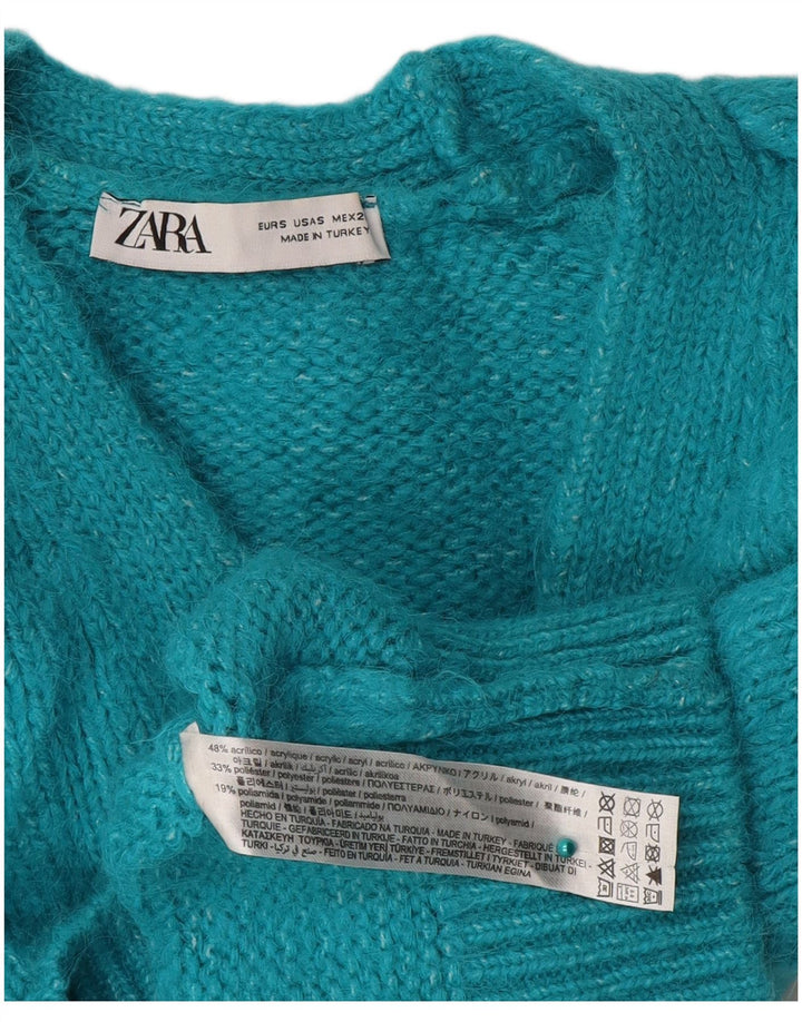 ZARA Womens Crop Cardigan Sweater UK 10 Petit Bleu Acrylique