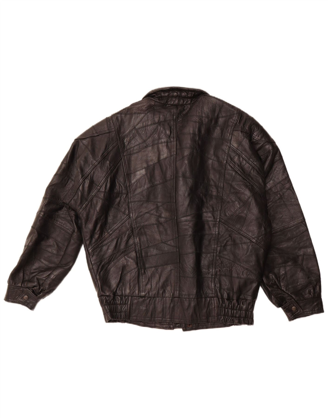 VINTAGE Veste en cuir coupe ample militaire pour homme UK 36 Petit patchwork noir