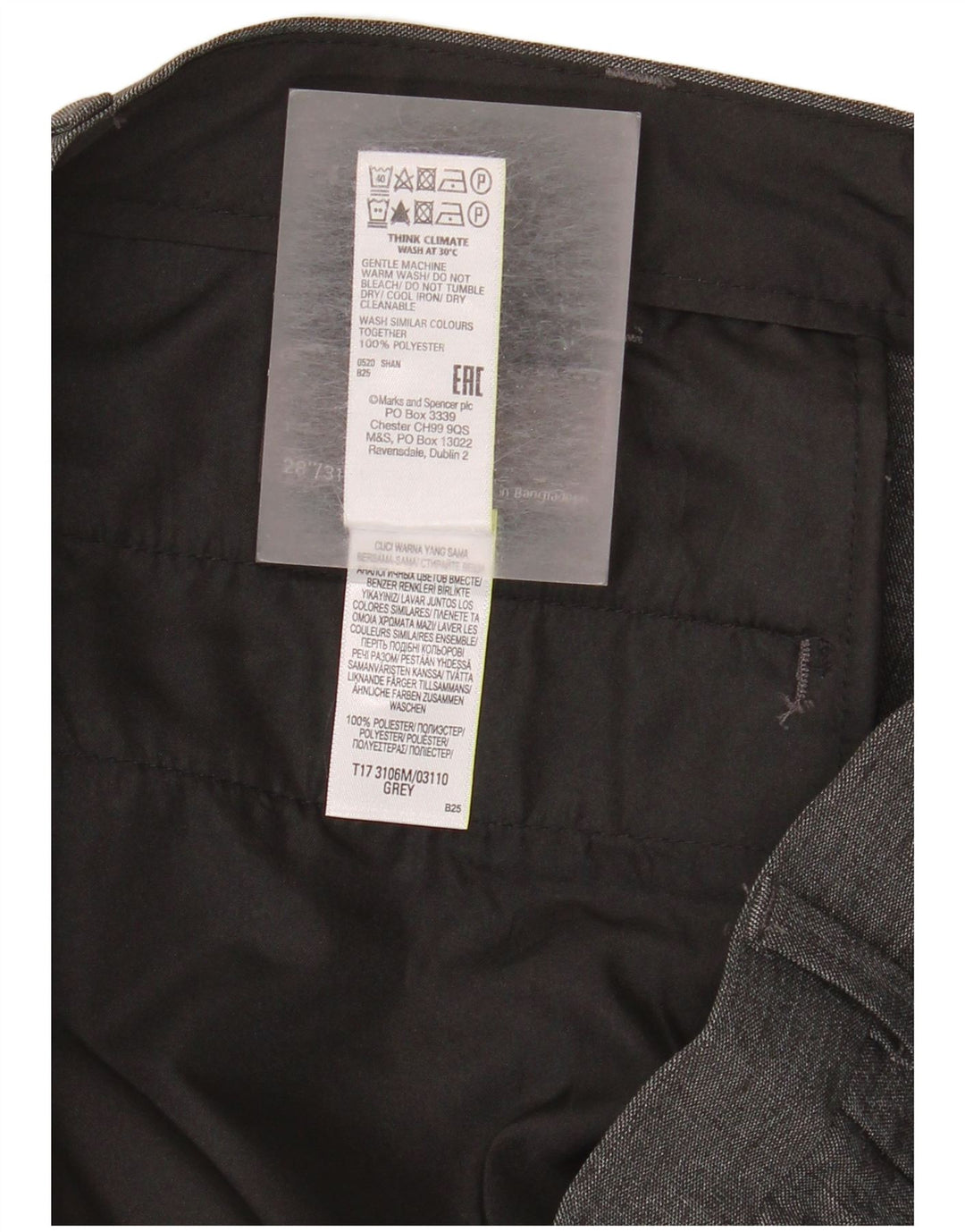 Marks & Spencer Pantalon Chino Slim Homme W28 L31 Gris Polyester