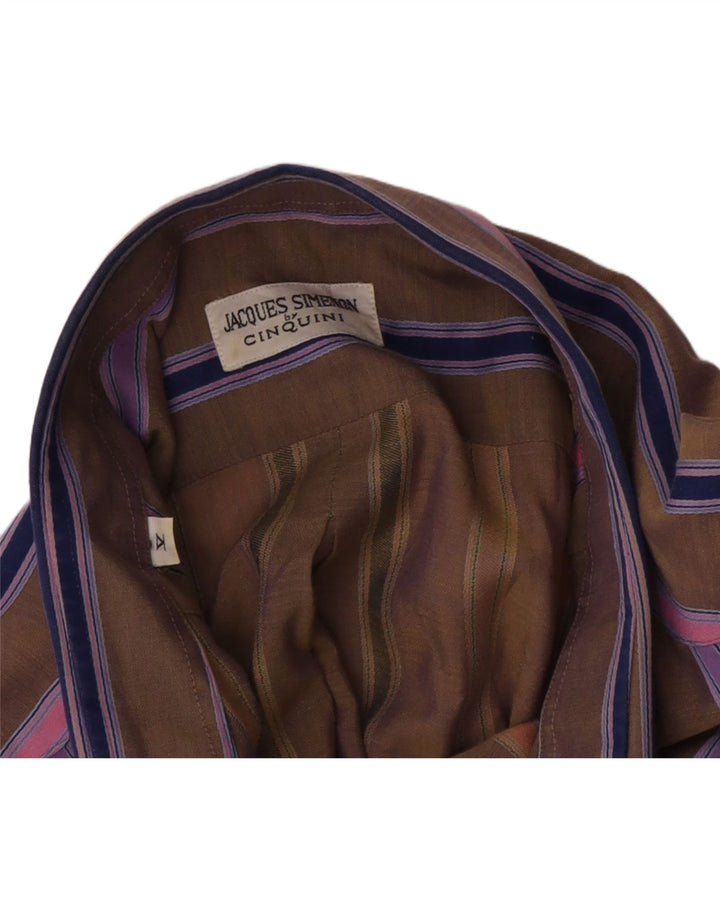vintage Chemise à manches courtes pour hommes Large Rayé Marron