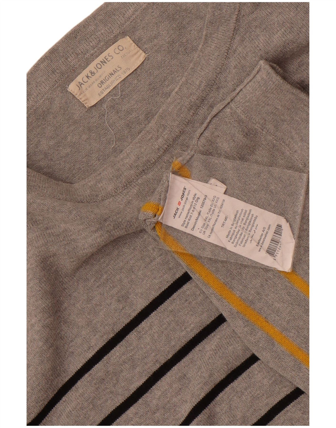 Jack & Jones Haut Homme Manches Longues 2XL Gris Rayé Coton